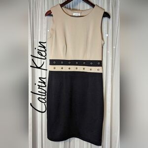 New Calvin Klein Light Tan Beige and Black Dress Size 8
